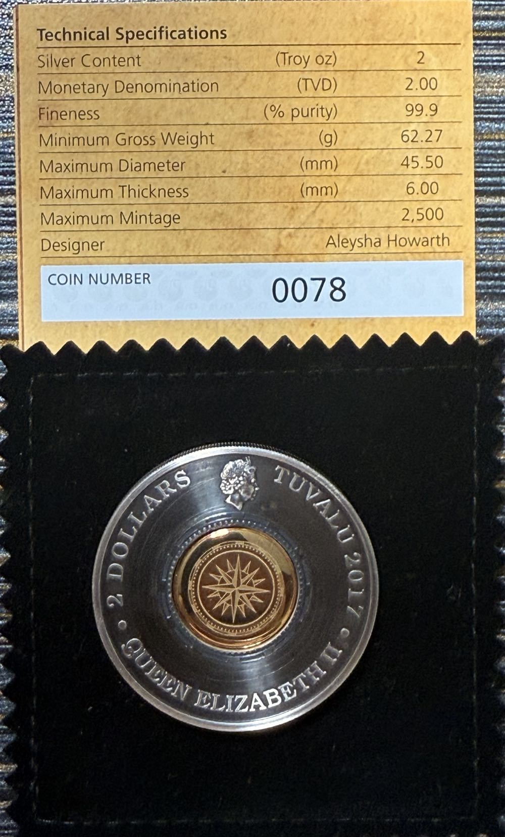 Perth 2017 Perth Mint 2oz Silver Compass Antiqued Coin #0078 of 2500  coin collectible [Barcode 9327025032863] - Main Image 3