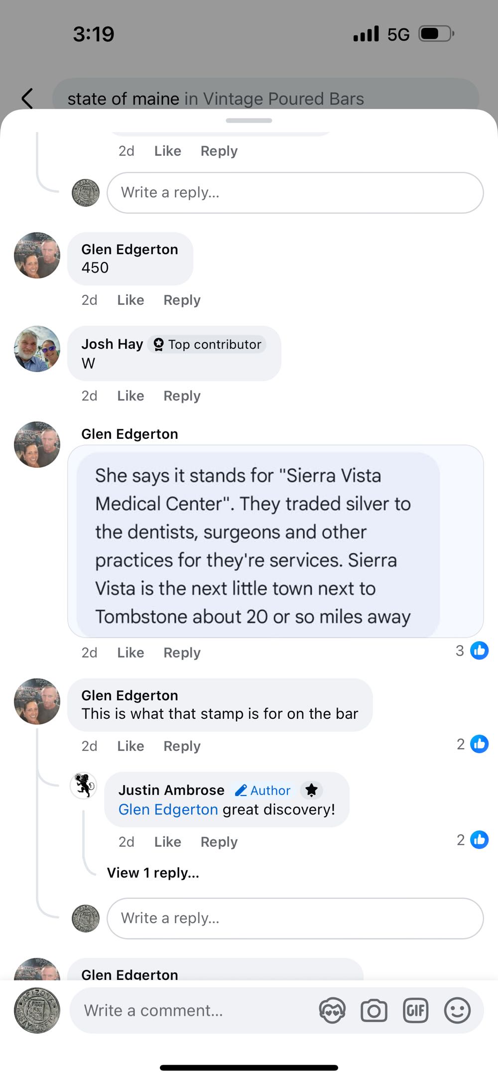 State Of Maine Tombstone AZ 9.98 Oz  coin collectible - Main Image 2