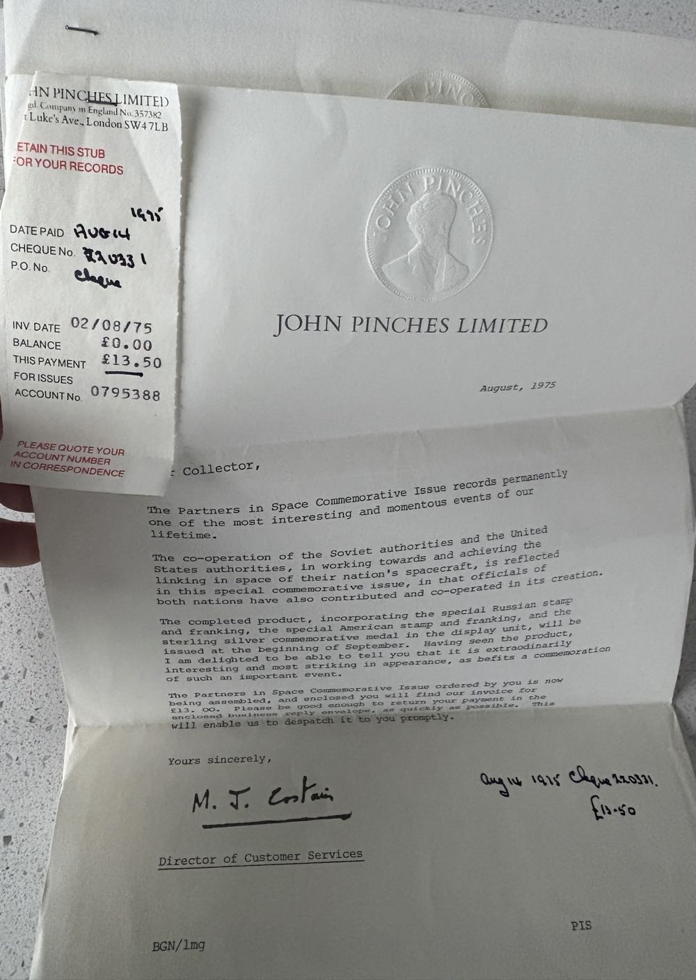 1975 Partners In Space John Pinches  coin collectible - Main Image 3