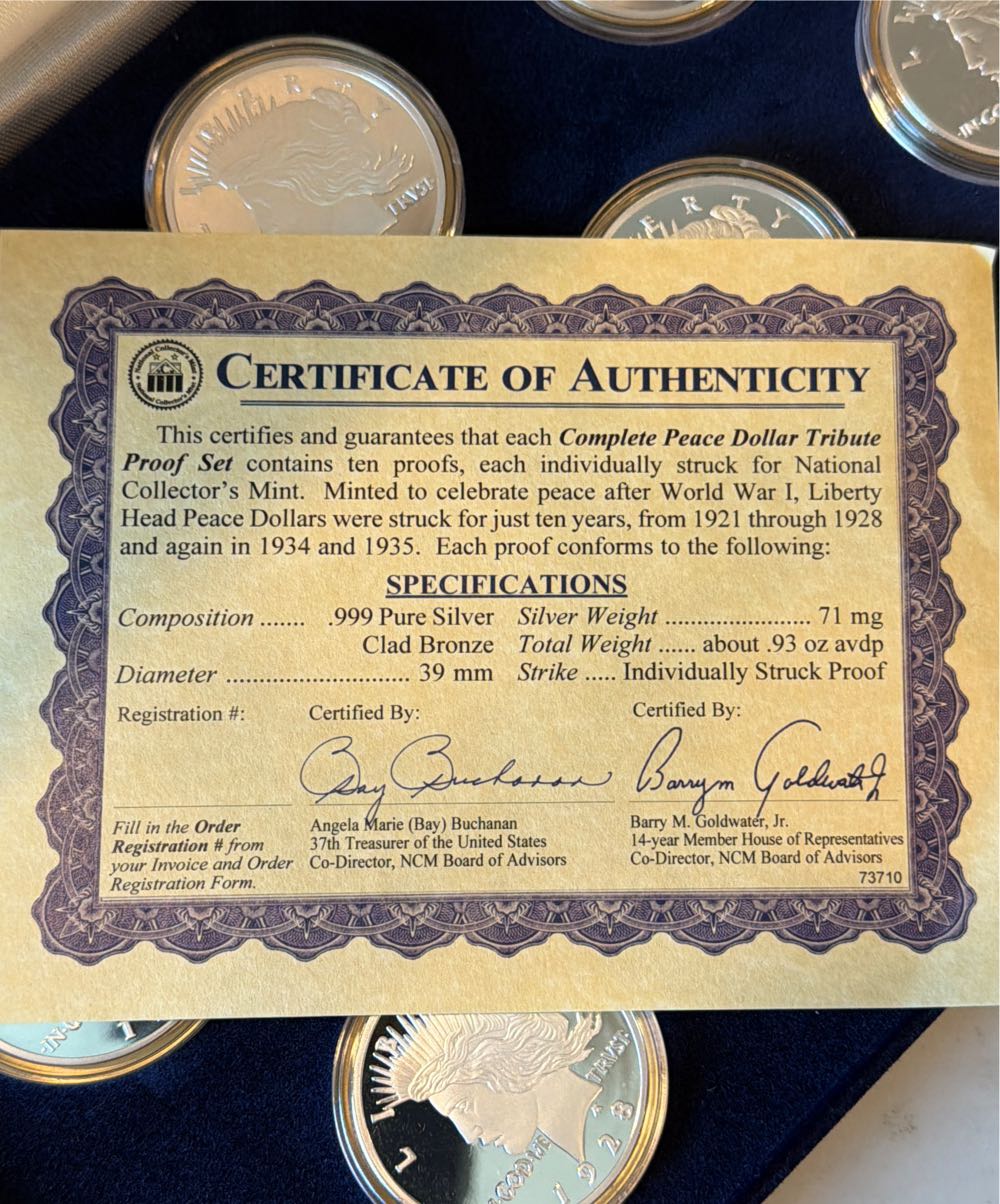 Complete Peace Dollar Tribute Proof Set  coin collectible - Main Image 2