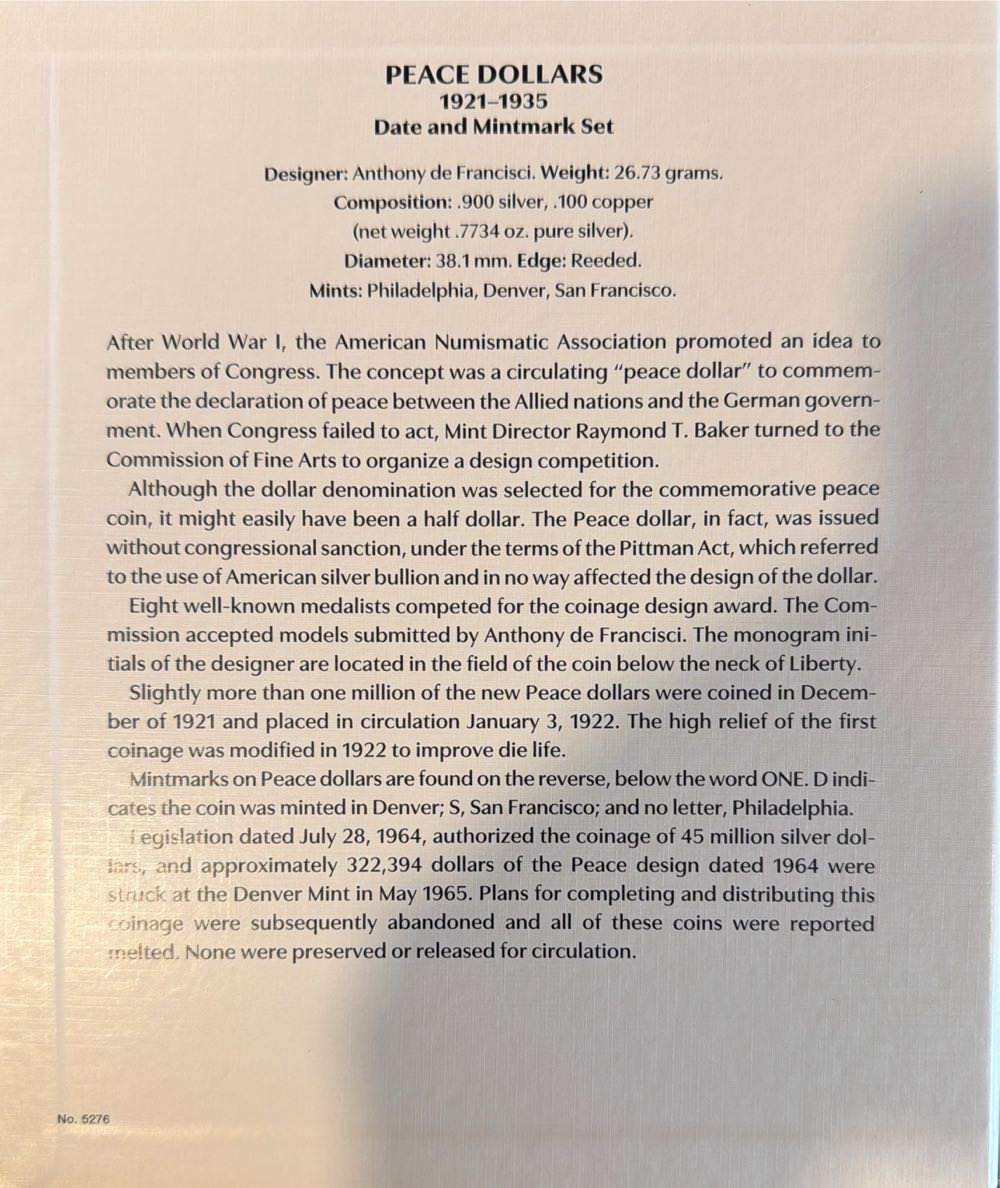 Peace Dollar 1921 to 1935 Date And Mint Mark Set  coin collectible - Main Image 5