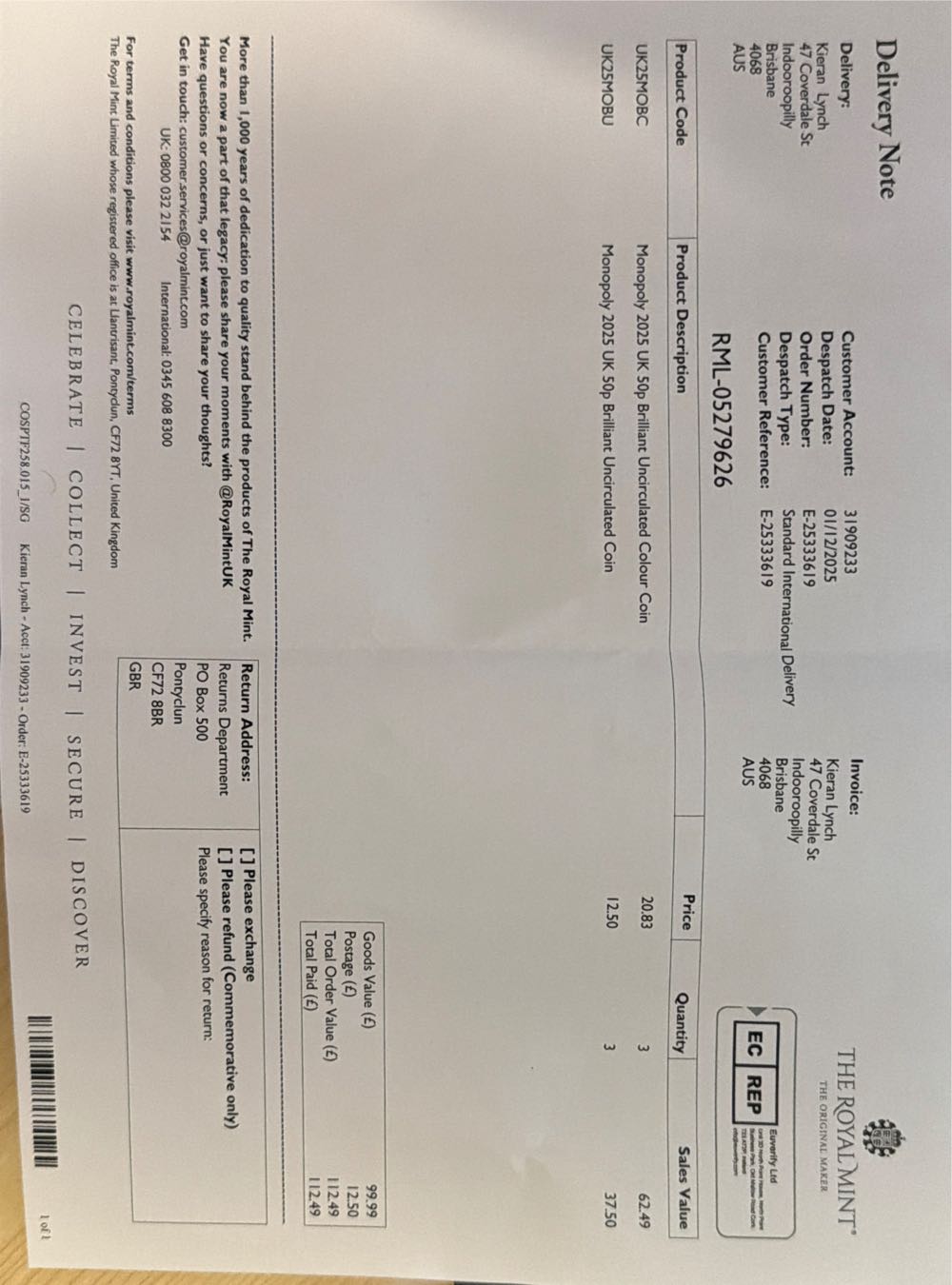 Proof Silver Monopoly 90th Anniversary  coin collectible [Barcode 5026177794882] - Main Image 7