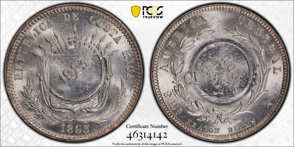 1923/1893 COSTA RICA KM-159 C/M-UNC Detail  coin collectible - Main Image 3