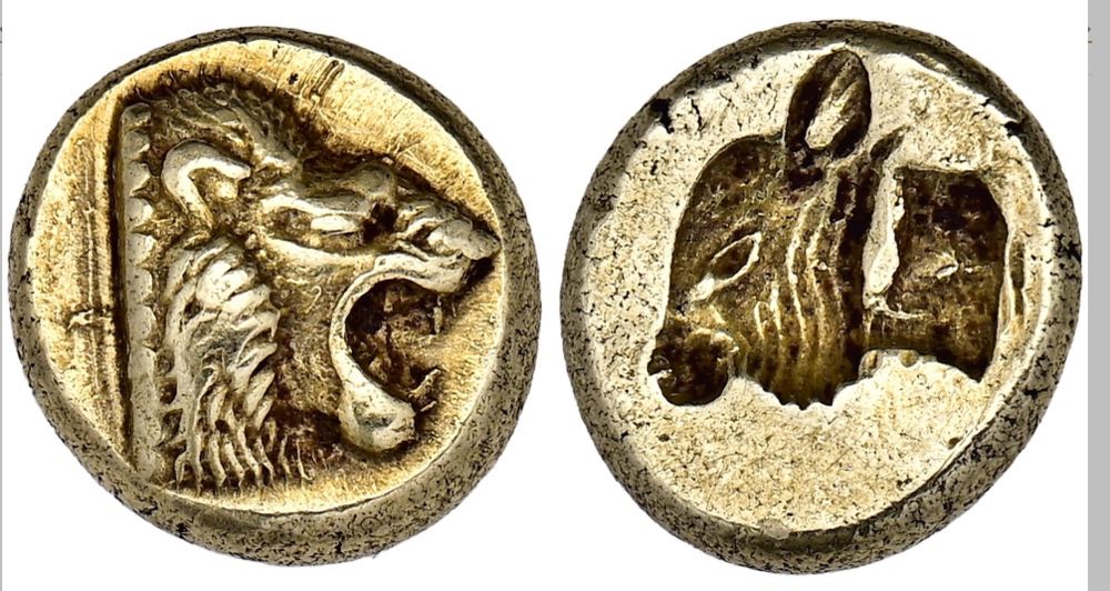MYTILENE. El-Hekte (1/6 Stater), 521/478 v. Chr.; 2,6 g. Löwenkopf r.//Incuser Kalbskopf l. Bodenstedt 12; Hoover 937. Winz. Kratzer auf dem Avers, fast vorzüglich Exemplar der Auktion Lanz 164, München 2017, Nr. 60.  coin collectible - Main Image 3