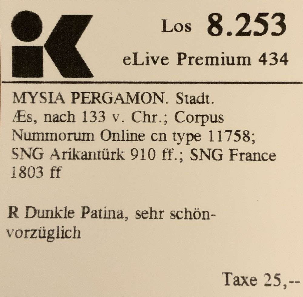 MYSIA Los 8253  PERGAMON. Stadt. Æs, nach 133 v. Chr.  coin collectible - Main Image 4