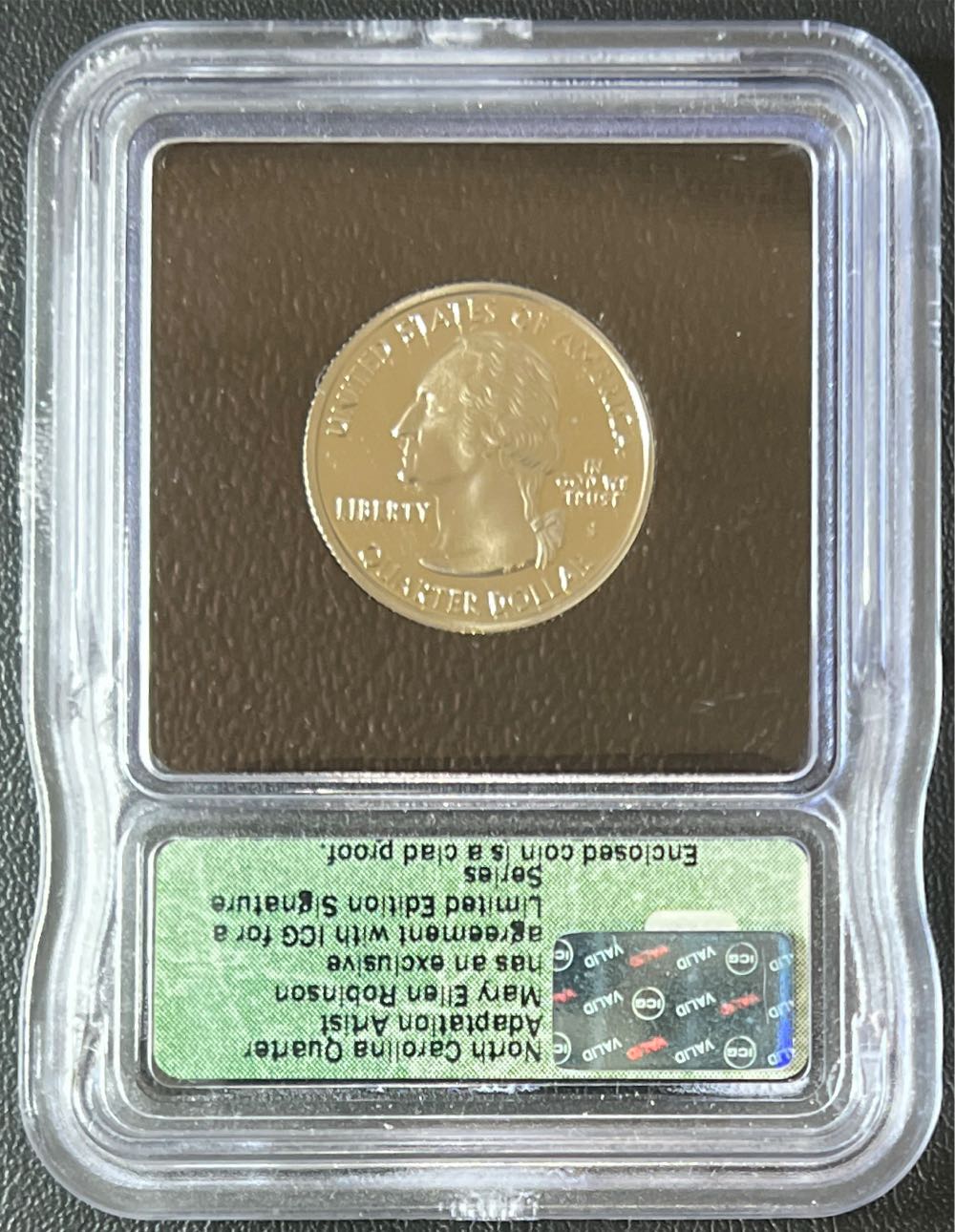2001-S North Carolina State Quarter ICG Slabbed Coin signed by the Designer - NC  coin collectible - Main Image 2