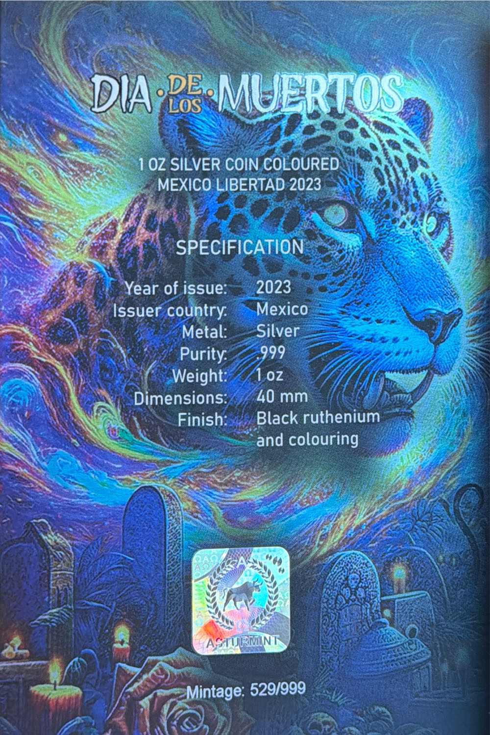 Dia De Los Muertos 1oz Silver Coin Colored  coin collectible - Main Image 5