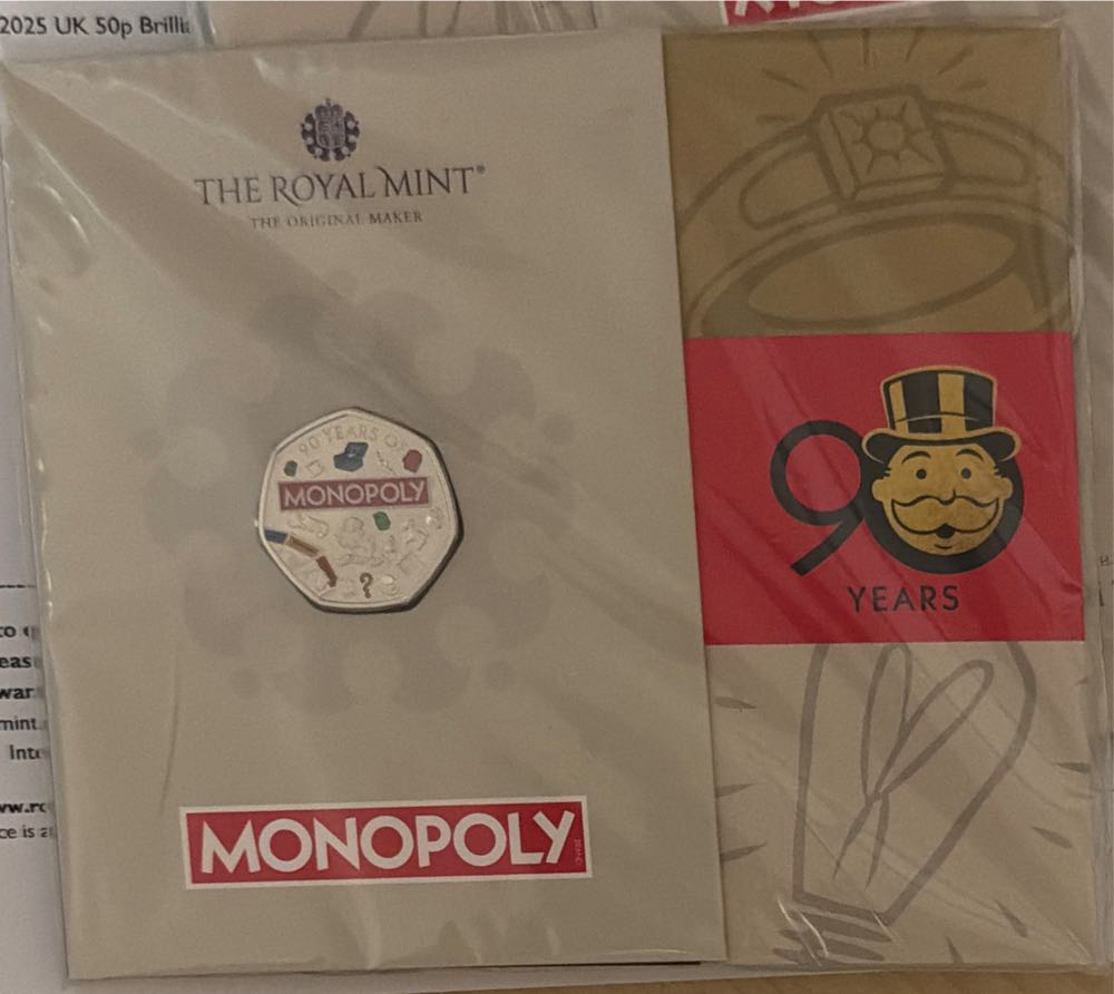 50p Monopoly 90th Anniversary Coloured Brilliant ...  coin collectible [Barcode 5026177794806] - Main Image 2