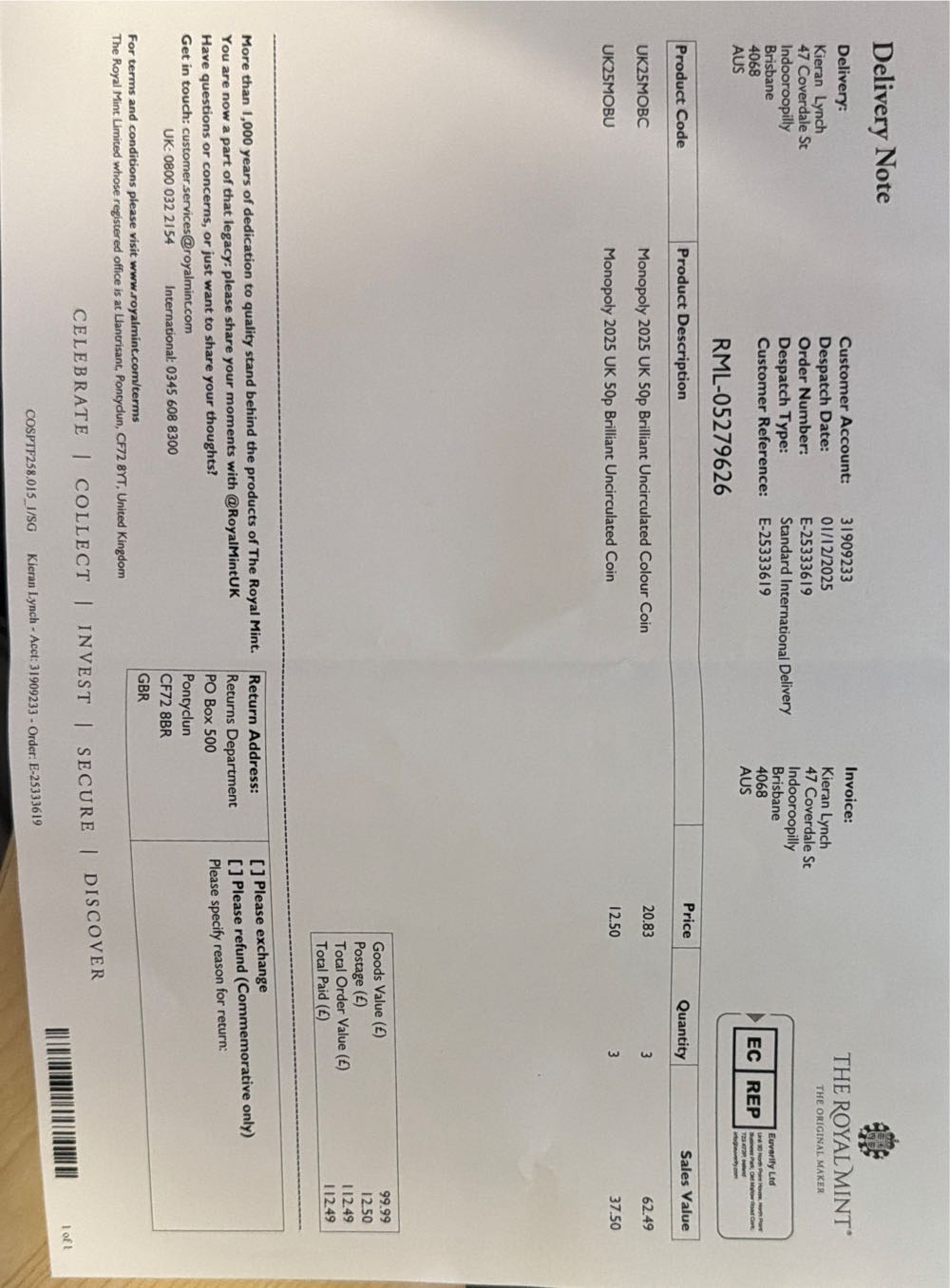 50p Monopoly 90th Anniversary Coloured Brilliant ...  coin collectible [Barcode 5026177794806] - Main Image 4