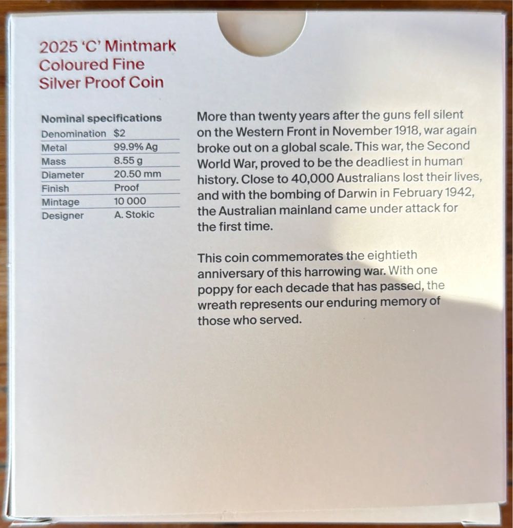 80 Years On Remembering The Second World War  coin collectible [Barcode 9314688117013] - Main Image 3