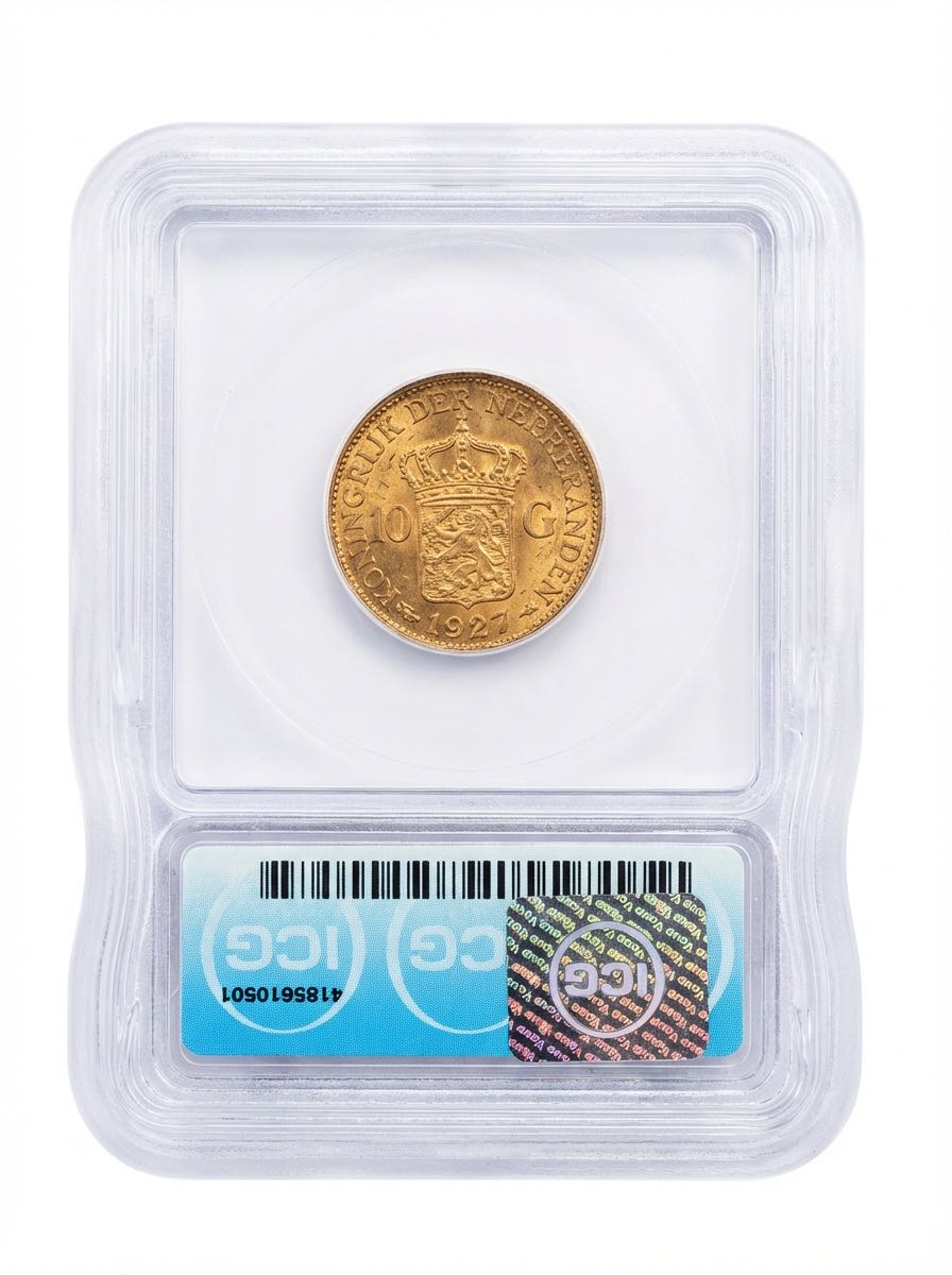 1927 Wilhelmina 10 gulden  coin collectible [Barcode 41785610501] - Main Image 2