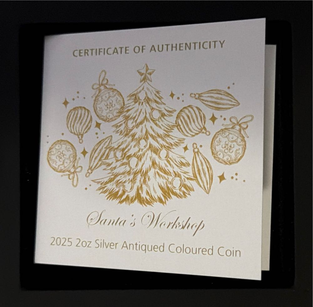 Santa’s Workshop 2025 2oz Silver Antiqued Coloured Coin  coin collectible - Main Image 2