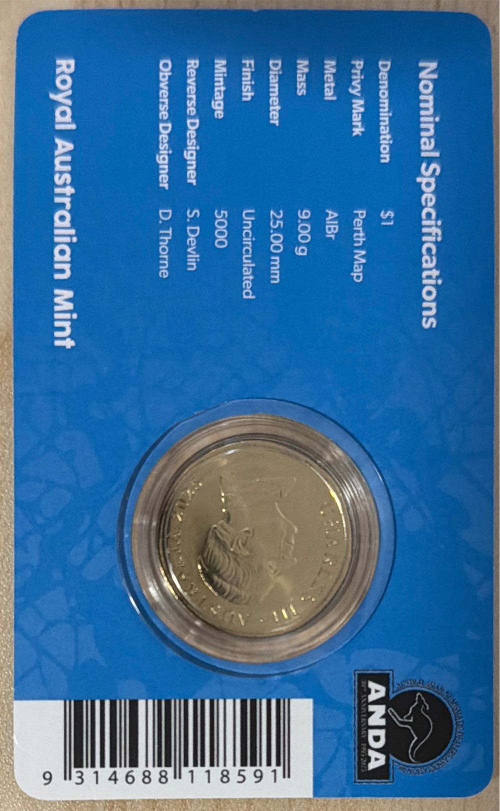 Roos Mob Of Roos Perth Anda 30th Of Anda Perth Mark Unc $1 Card Anniversary Privy  coin collectible [Barcode 9314688118591] - Main Image 2