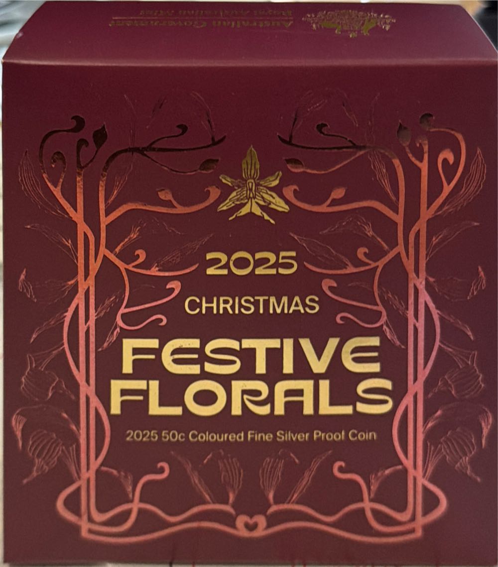 Christmas Festive Florals 50c Coloured Fine Silver Proof Christmas  coin collectible [Barcode 9314688118676] - Main Image 2