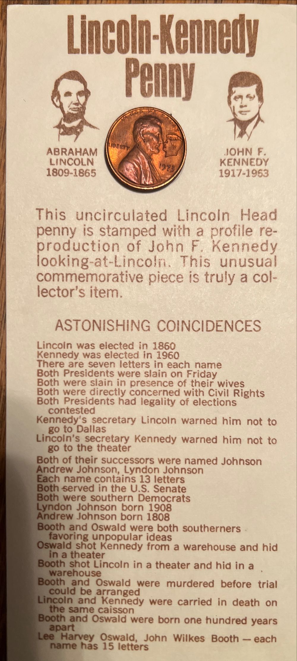 Lincoln-Kennedy Penny  coin collectible - Main Image 2