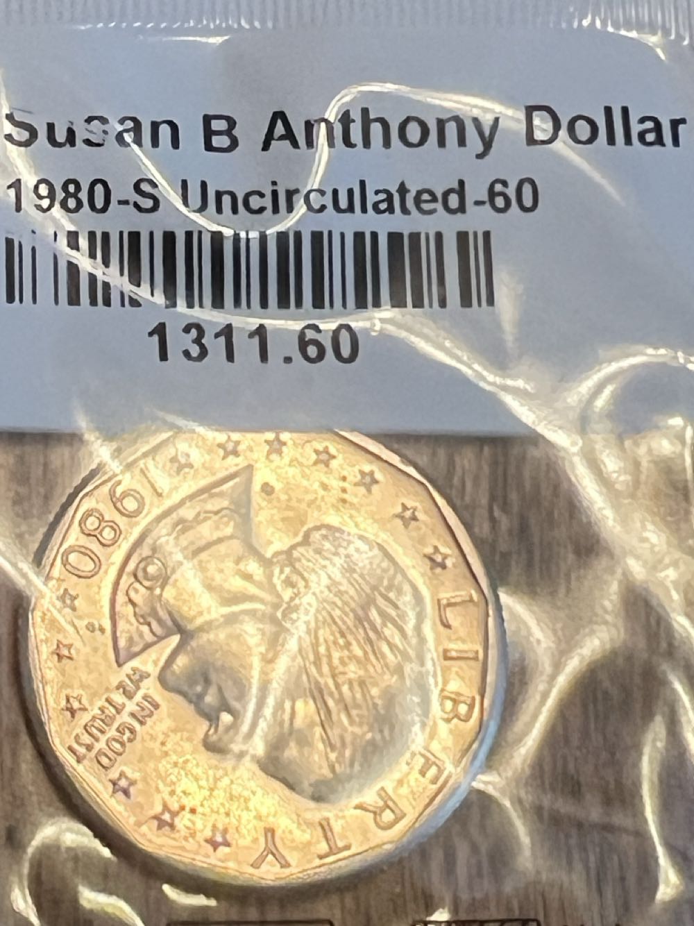 Susan B Anthony Dollar 1980 S Uncirculated  coin collectible - Main Image 2