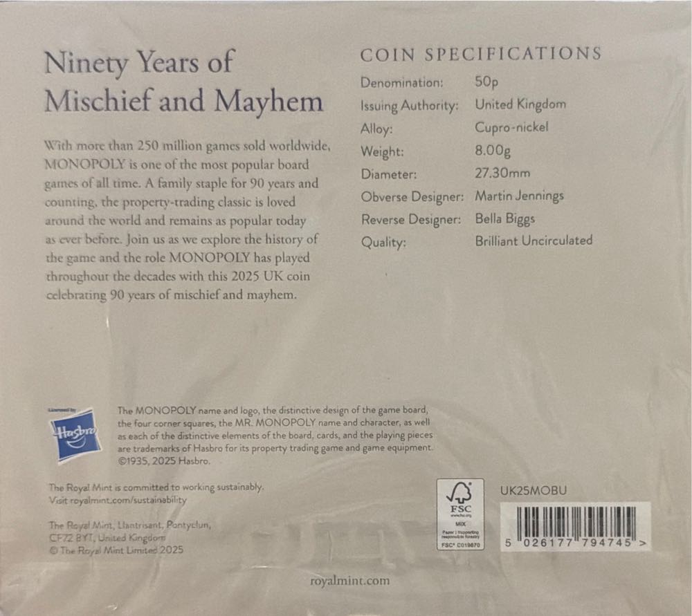 Monopoly 50p Monopoly X 8”  coin collectible [Barcode 5026177794745] - Main Image 3