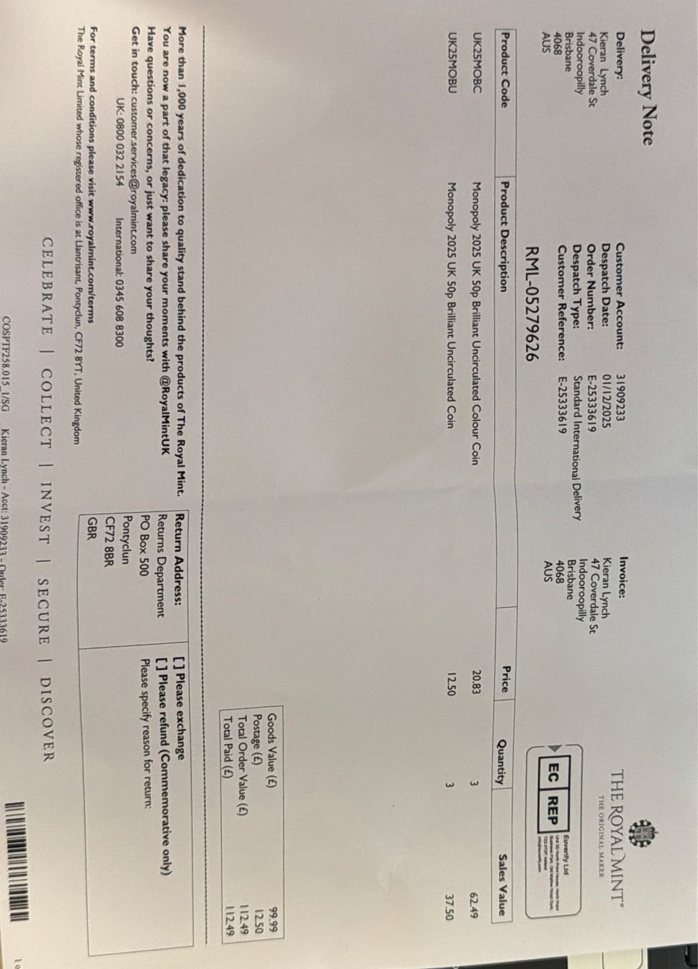 Monopoly 50p Monopoly X 8”  coin collectible [Barcode 5026177794745] - Main Image 4