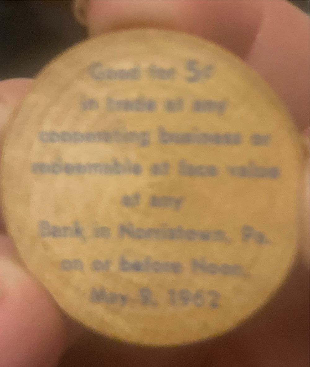 Norristown, Pennsylvania Wooden Nickle  coin collectible - Main Image 2