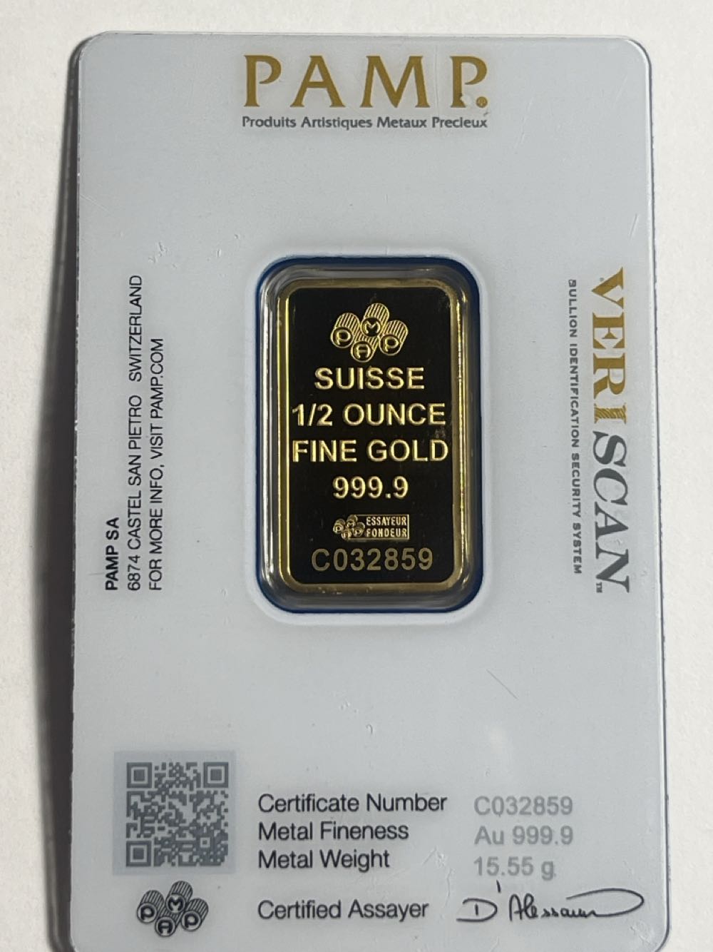 Pamp 1/2 OZ Bar 24Kt 999.9% Gold  coin collectible - Main Image 2