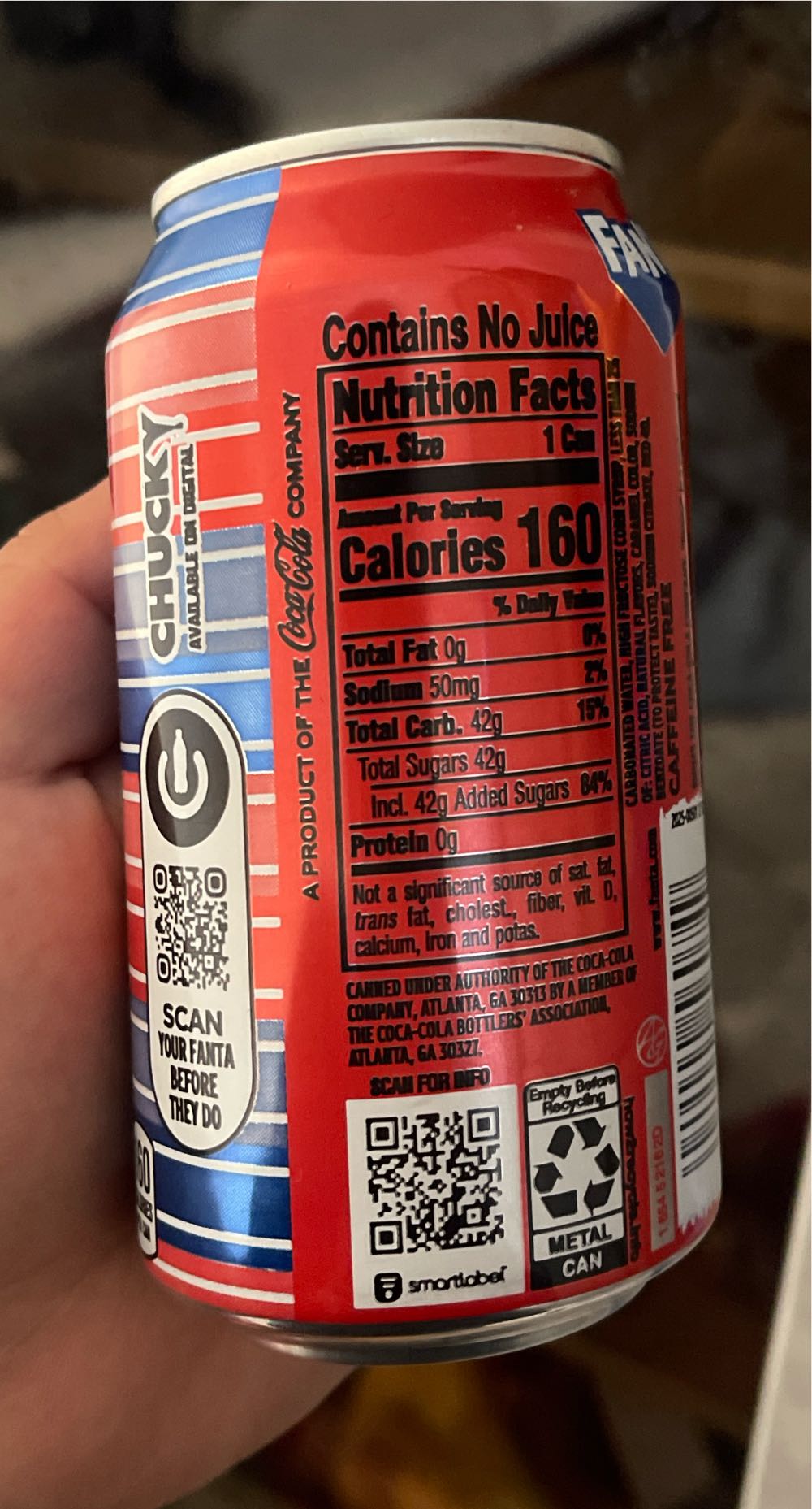 Fanta Chucky’s Punch Limited Edition 12oz Can Sealed Limited Chucky Cans Halloween Horror New Scary Chucky’s Soda Movie Chucky2  coin collectible [Barcode 049000560749] - Main Image 2