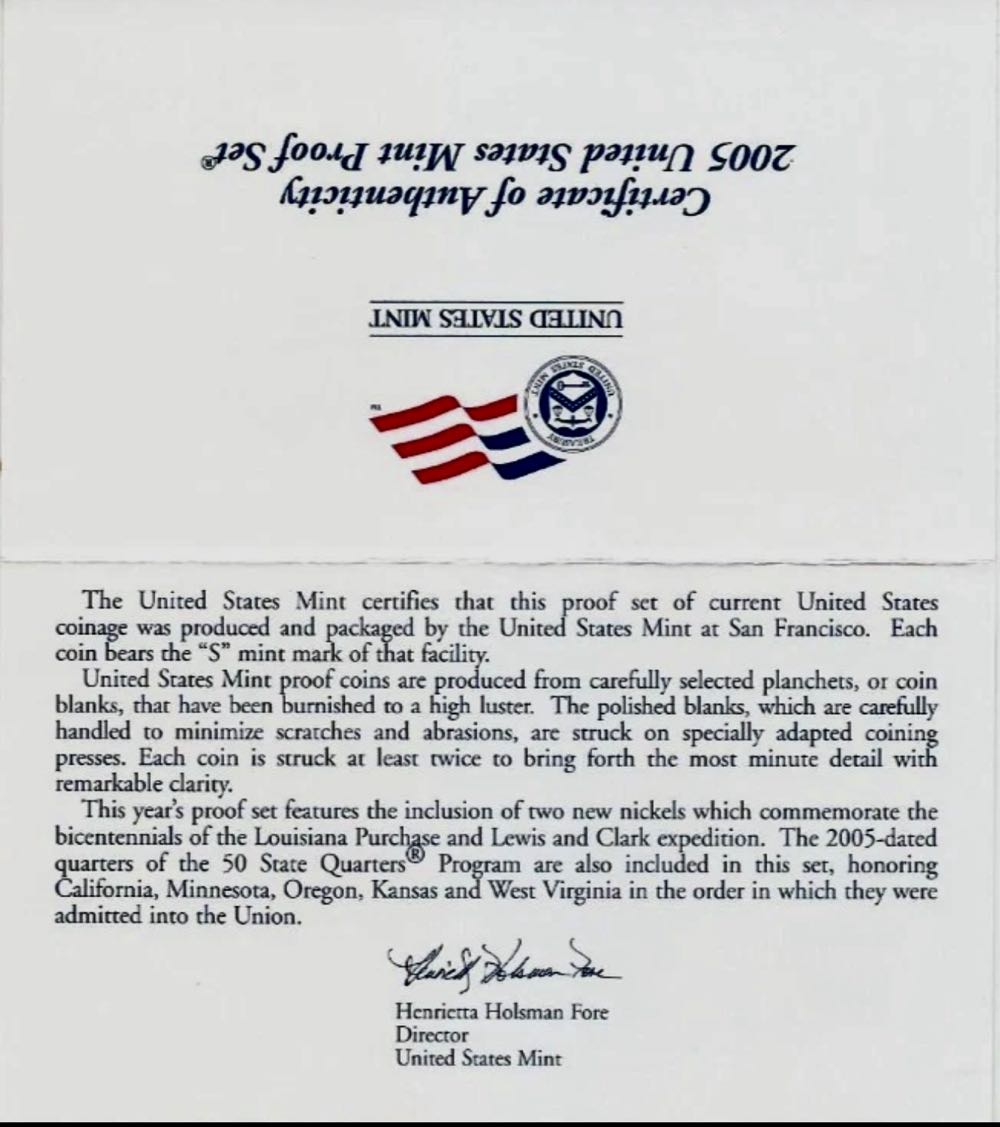 Standard 2005-S US Mint Proof Set (11) coins with OGP & COA  coin collectible - Main Image 4