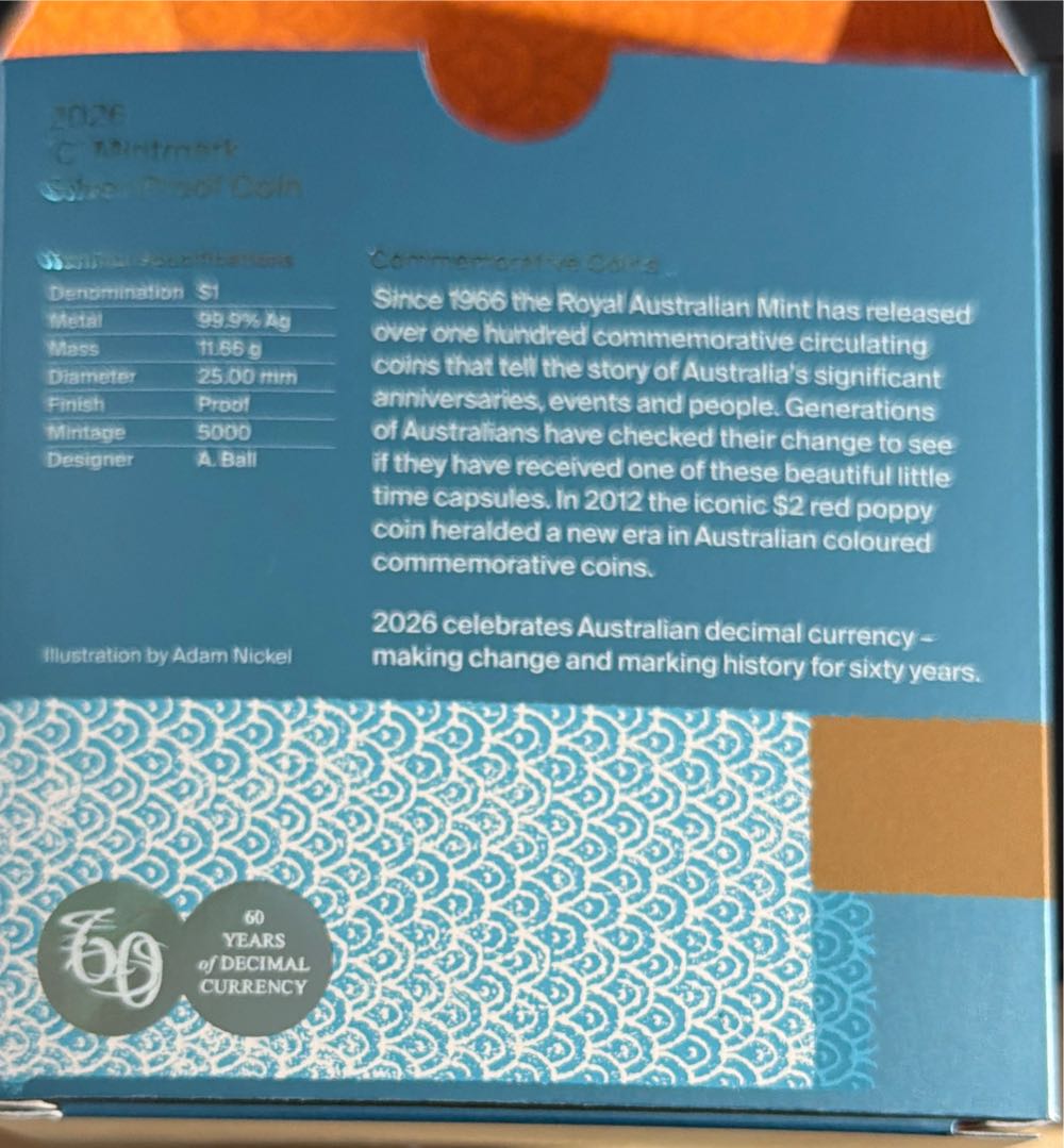 $1 (2026) “C” Silver 60 Years of Decimal Currency  coin collectible [Barcode 9314688119215] - Main Image 2