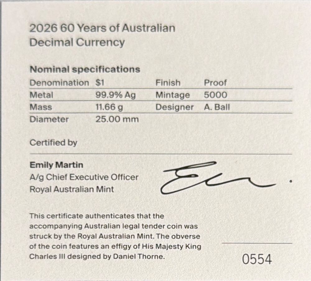 $1 (2026) “C” Silver 60 Years of Decimal Currency  coin collectible [Barcode 9314688119215] - Main Image 3