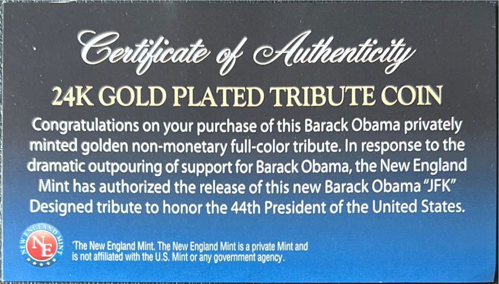 2009 Kennedy Barack Obama 24k Gold Plated Tribute Coin  coin collectible - Main Image 3