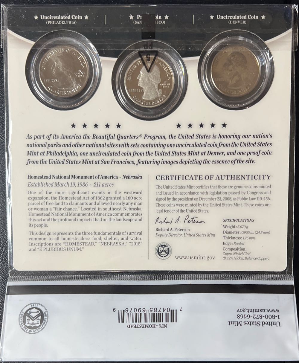 P D S National Park Set America The Beautiful Quarters 3 Set Us Mint 3 Homestead Nebraska Atb Quarter Nf5  coin collectible [Barcode 704785690769] - Main Image 2