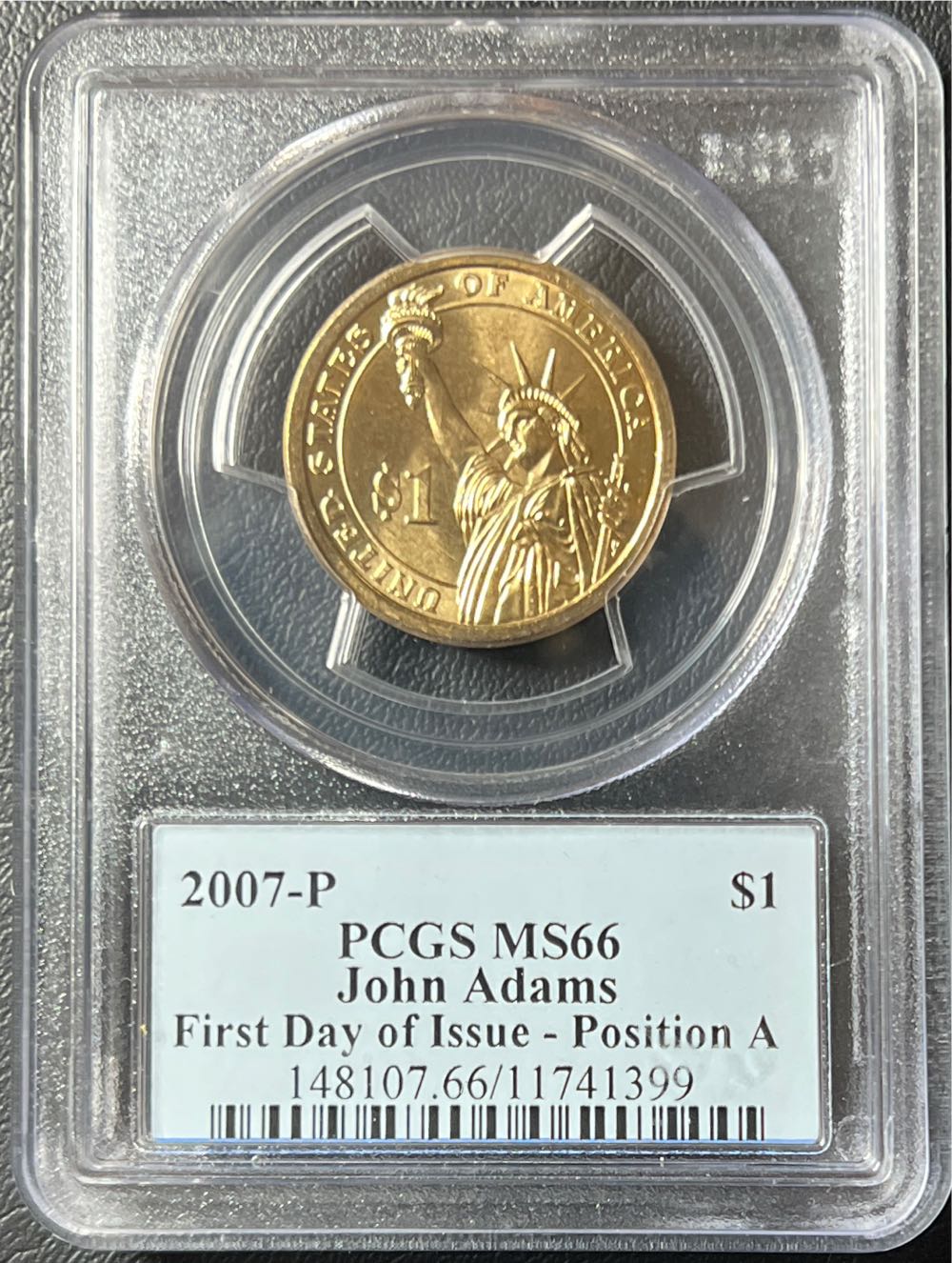 2007 P JOHN ADAMS DOLLAR FIRST DAY OF ISSUE POSITION A PCGS MS66  coin collectible - Main Image 2