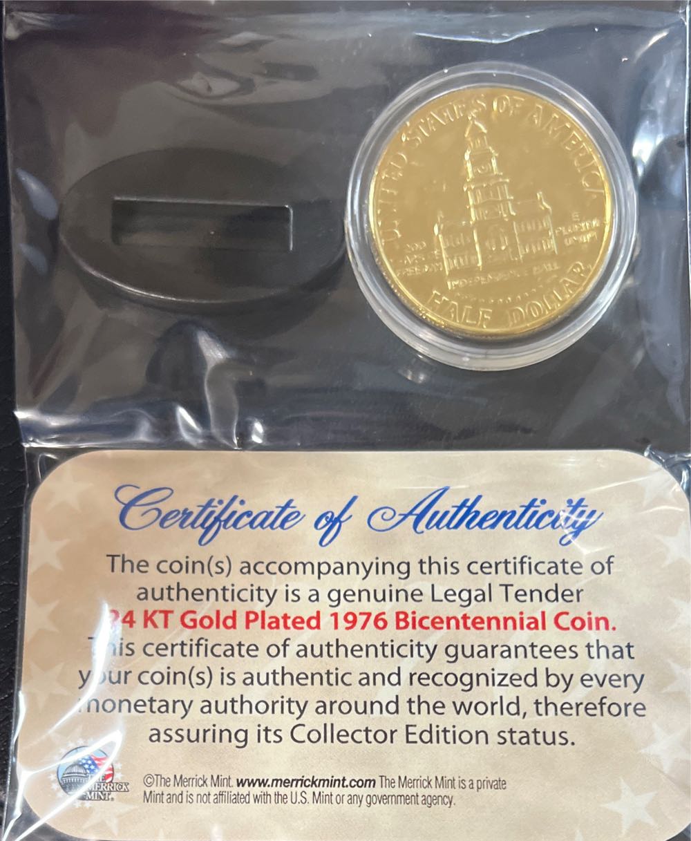 1776-1976 24 KT Gold Plated Kennedy Half Dollar   coin collectible - Main Image 2