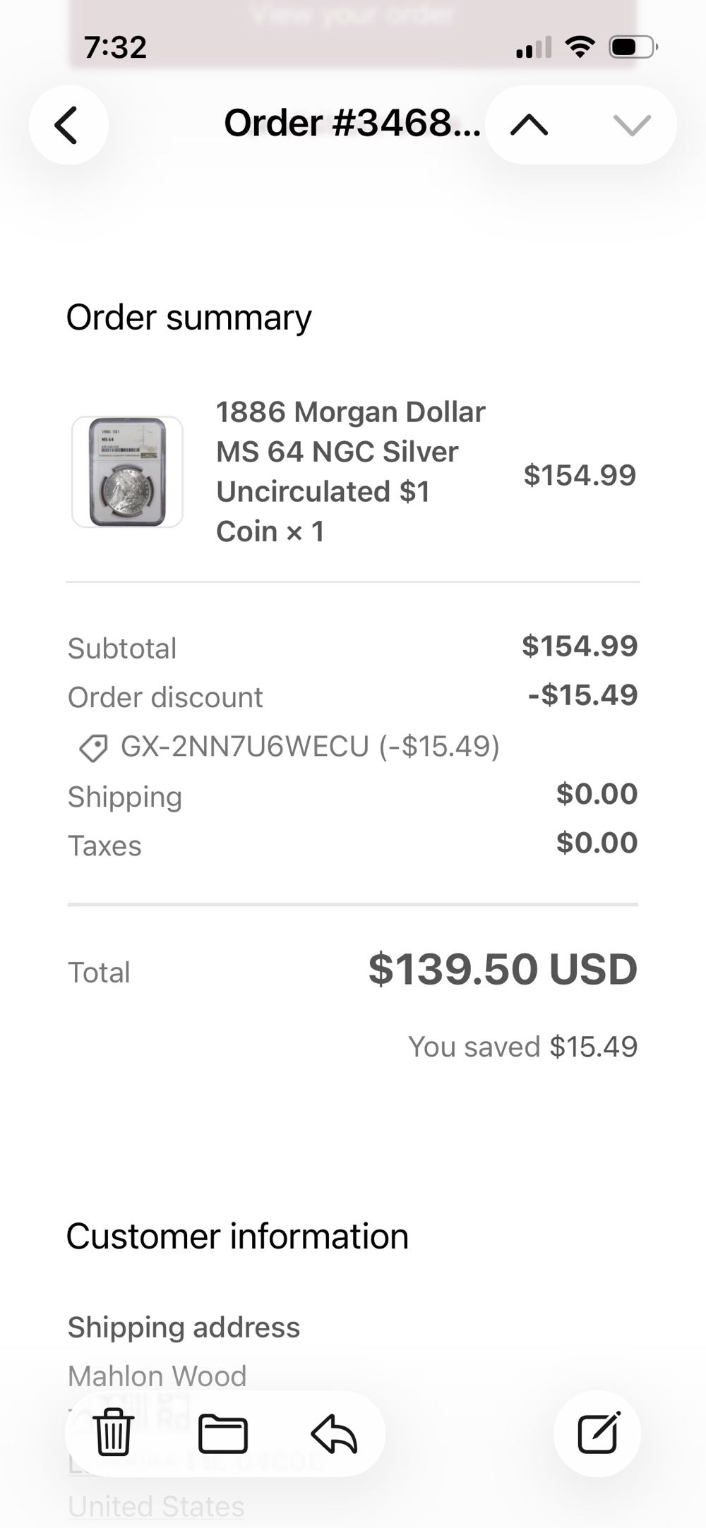 Morgan Silver Dollar 1886  coin collectible - Main Image 3