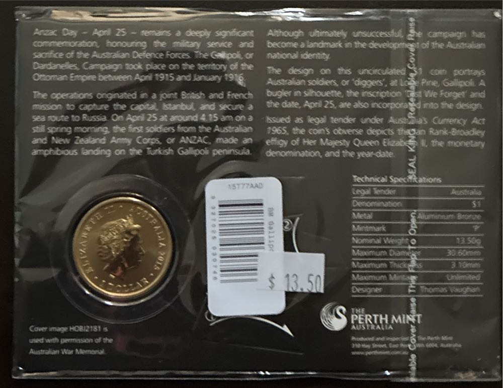 On Card Australia Anzac Day Lest We Forget –  coin collectible [Barcode 9327025030746] - Main Image 2