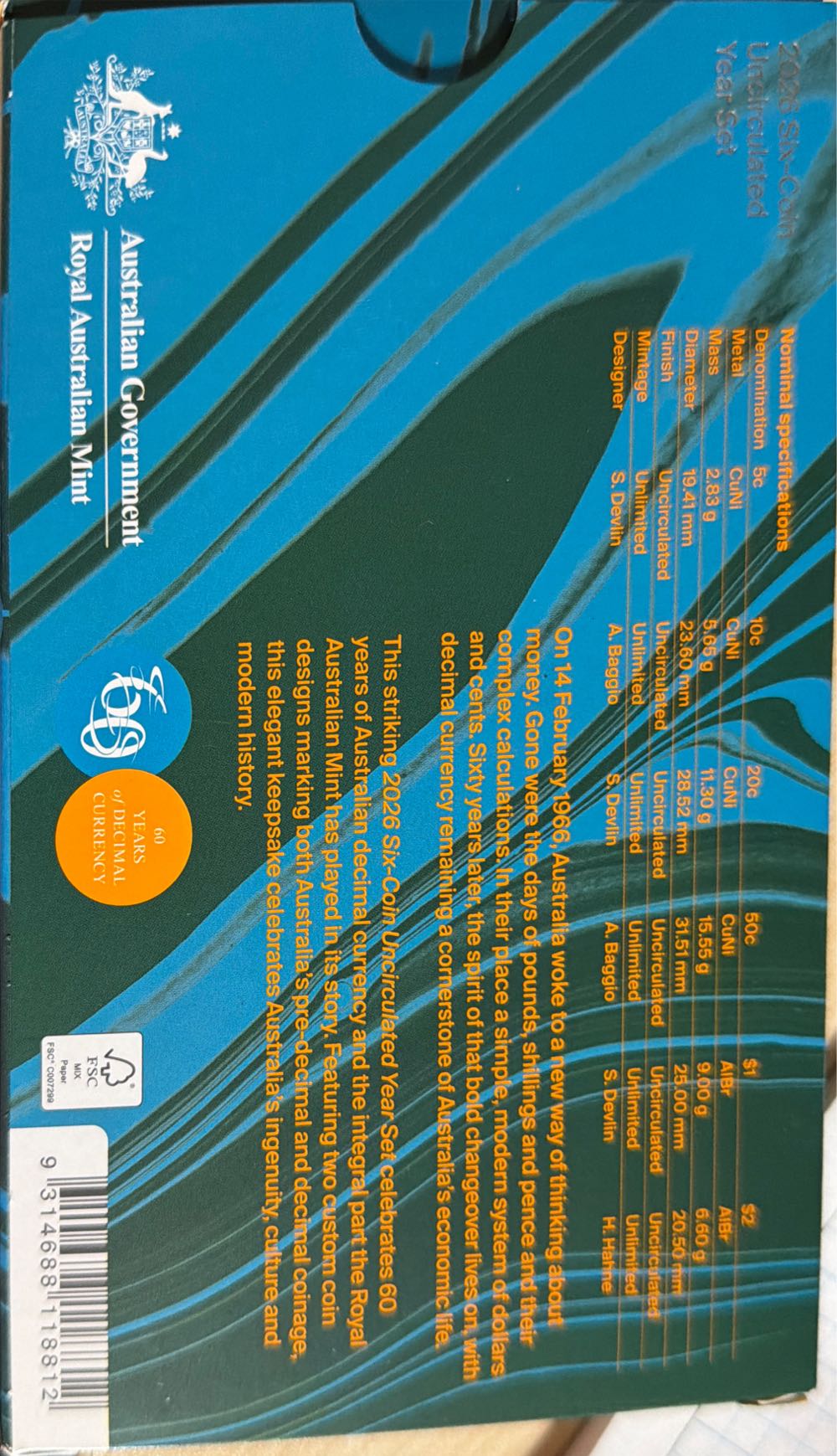 2026 Six Coin Uncirculated Year Set  coin collectible [Barcode 9314688118812] - Main Image 2