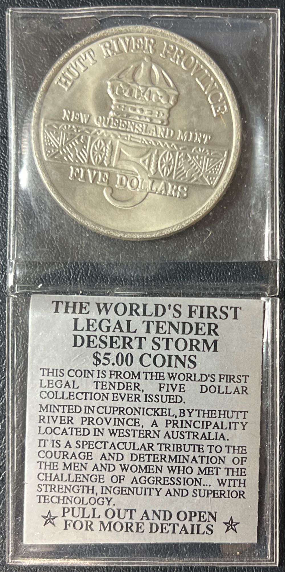 1991 HUTT RIVER PROVINCE DESERT STORM COMMEM. $5 LEGAL TENDER COIN   coin collectible - Main Image 2