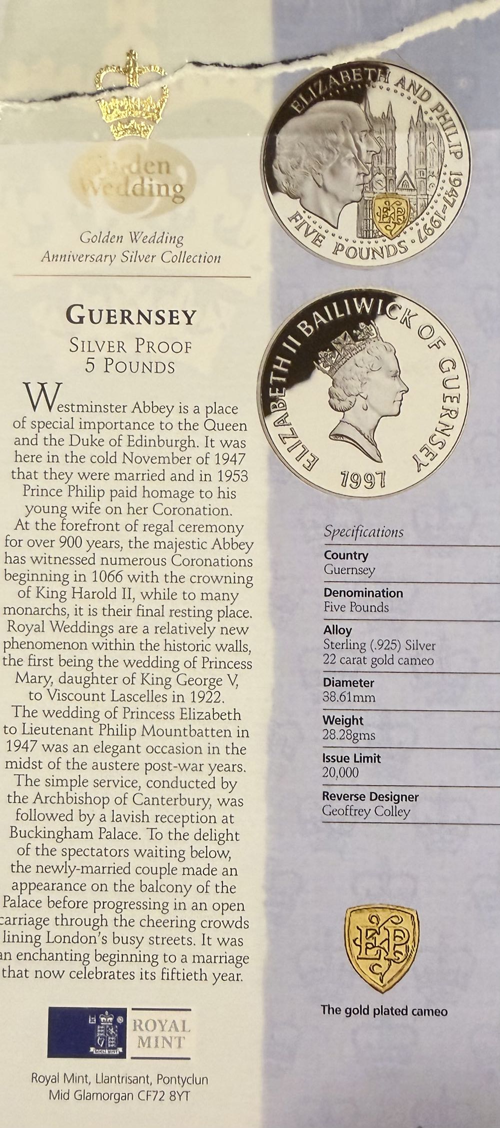 1997 Elizabeth And Philip £5  coin collectible - Main Image 3