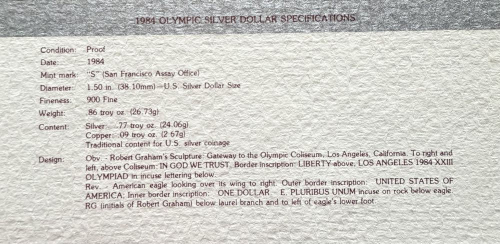 1984 Los Angeles Olympics Dollar  coin collectible - Main Image 4