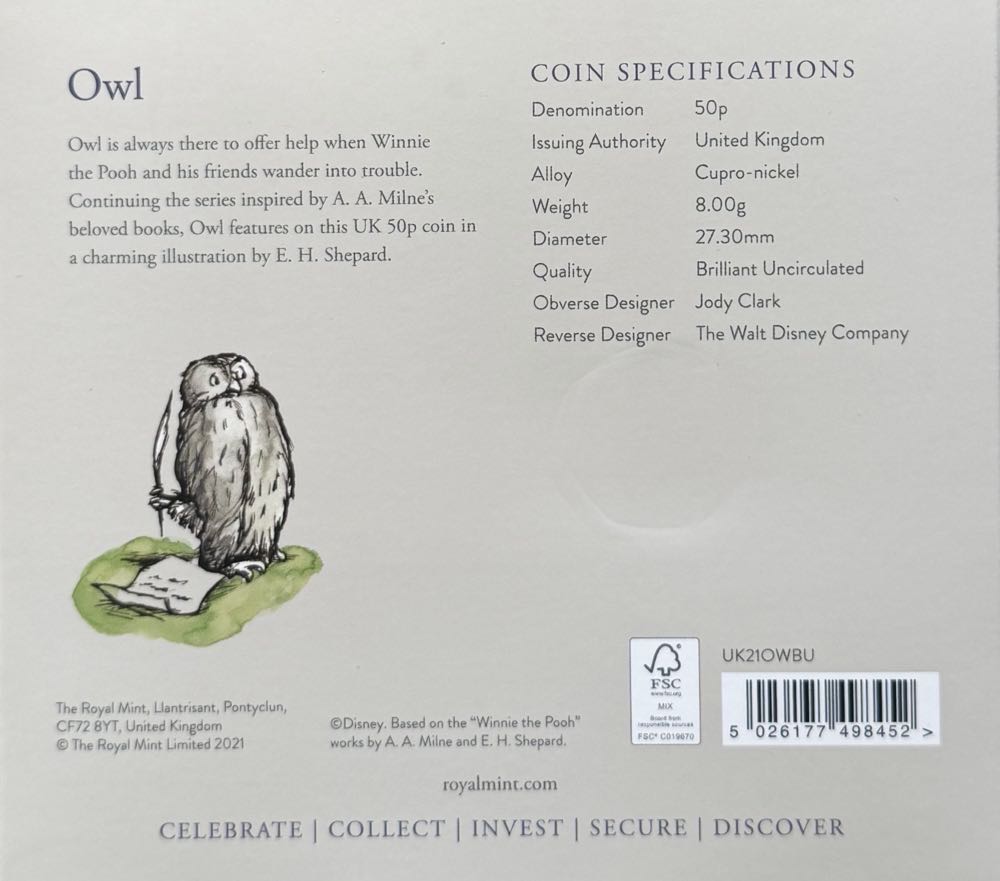 2021 Owl 50p  coin collectible - Main Image 4