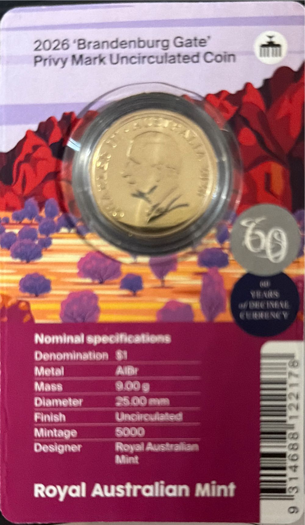 $1 Mob Of Six Roos Brandenburg Gate Privy Mark ...  coin collectible [Barcode 9314688122178] - Main Image 2