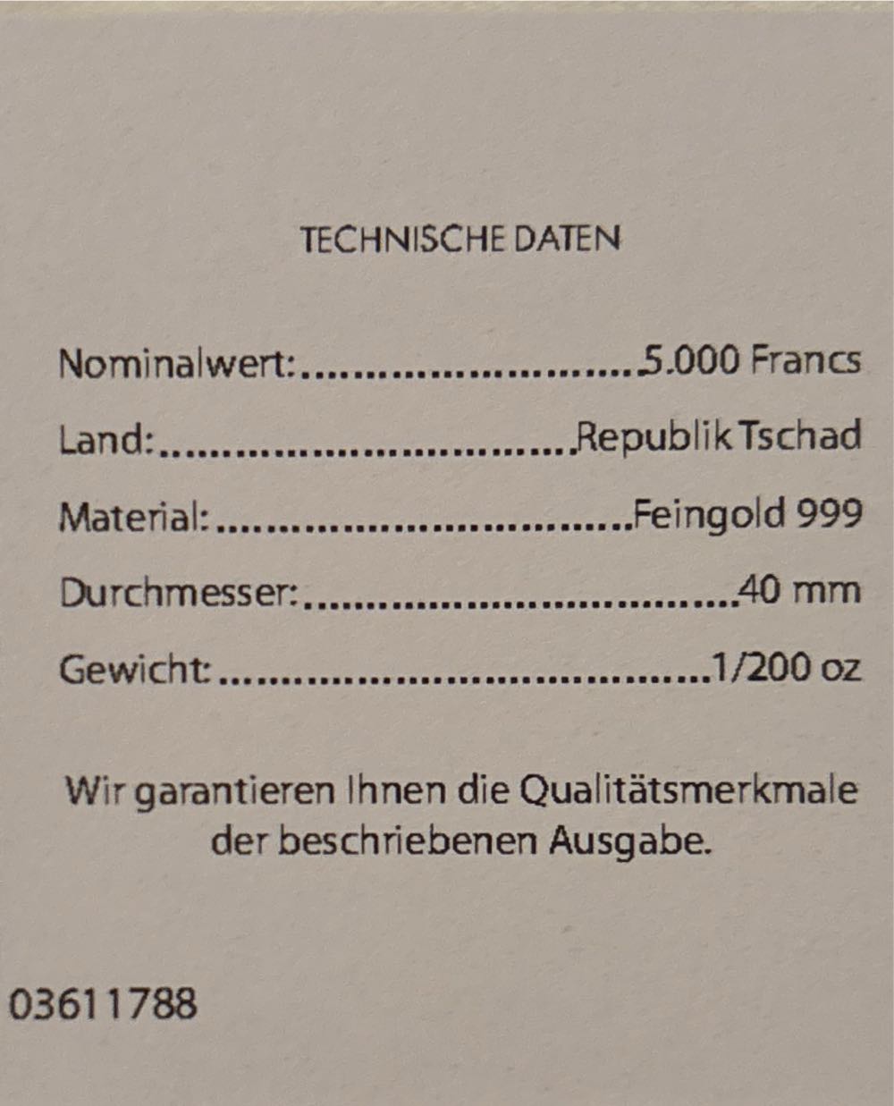 1/200 Gold Republique Du Tchad Double Eagle 1933 Tribute Coin  coin collectible - Main Image 2