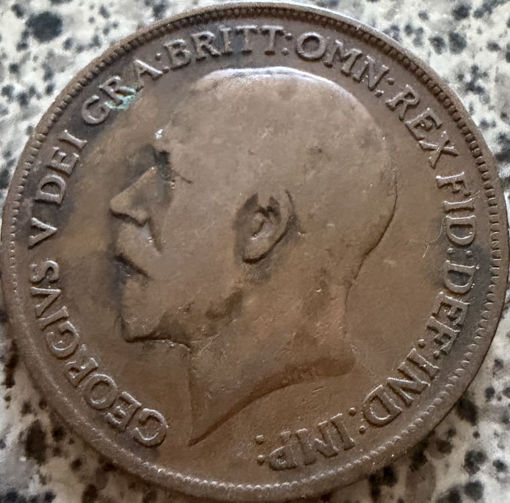 1921 George V One Penny  coin collectible - Main Image 2
