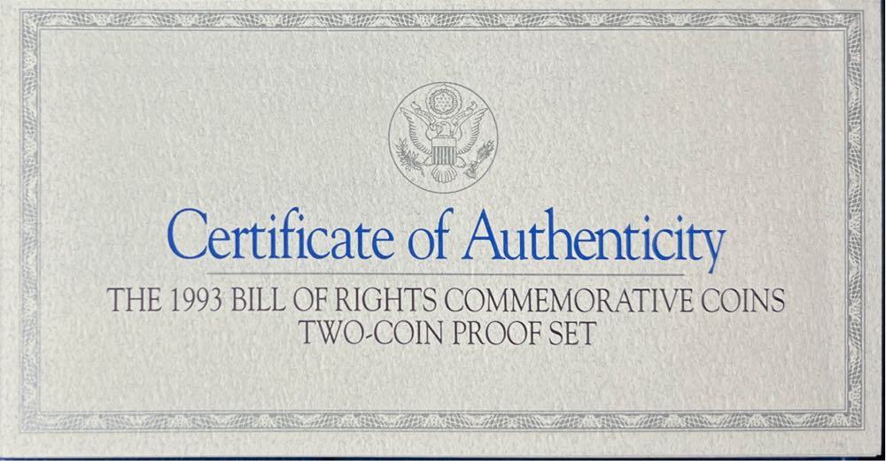 1993 S United States Mint Bill of Rights Commemorative Two Coin Proof Set  coin collectible - Main Image 3