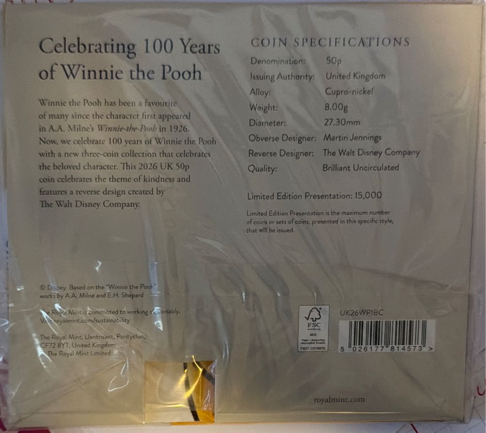 Winnie The Pooh  coin collectible [Barcode 5026177814573] - Main Image 2
