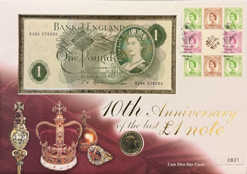 1998 Royal Coat Of Arms £1 Coin & Note FDC  coin collectible - Main Image 3