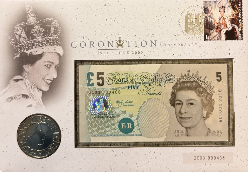 2003 Coronation Jubilee £5 Coin & Note FDC  coin collectible - Main Image 3