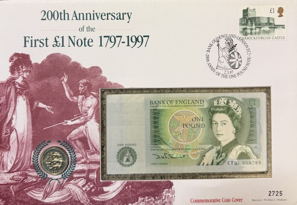 1997 English Three Lions £1 Coin & Note FDC  coin collectible - Main Image 3