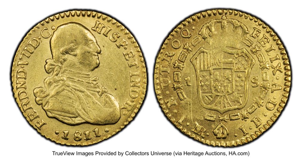 Colombia Ferdinand VII Gold Escudo 1811-NR JF  coin collectible - Main Image 3