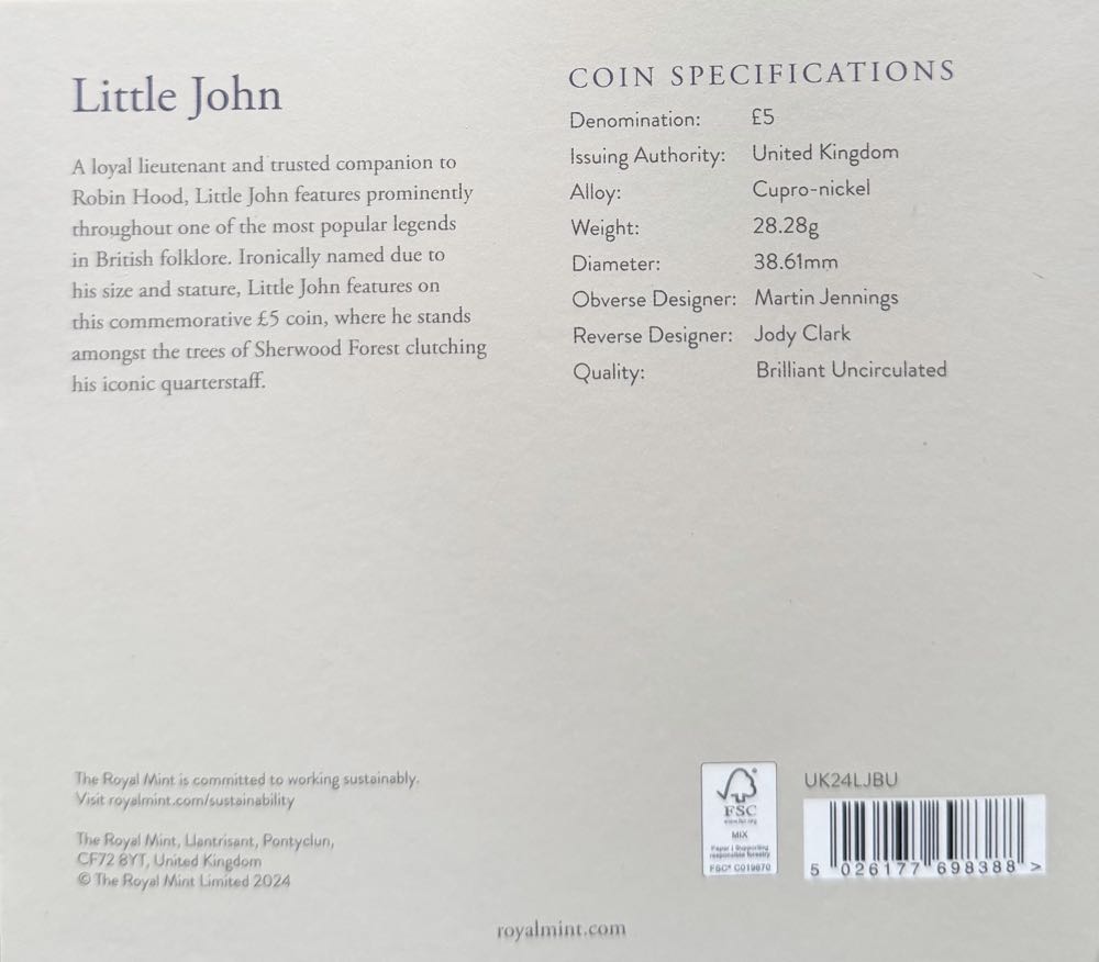 2024 Little John £5  coin collectible - Main Image 4