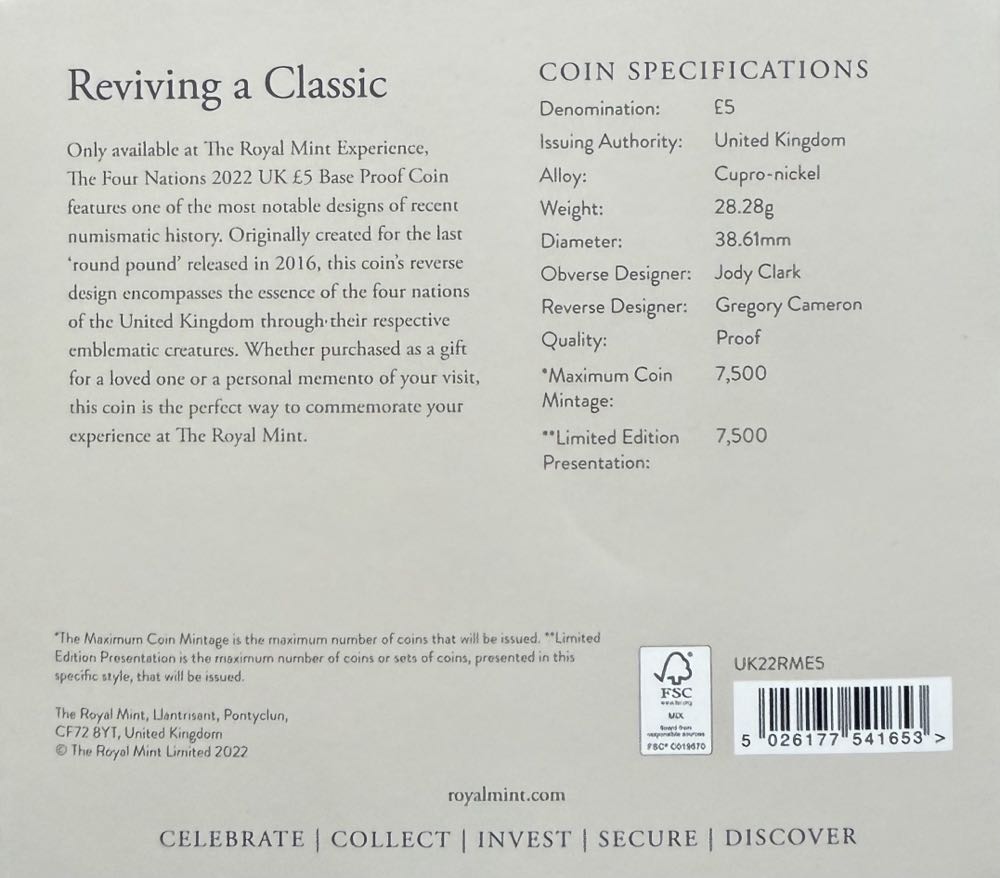 2022 The Four Nations £5  coin collectible - Main Image 4